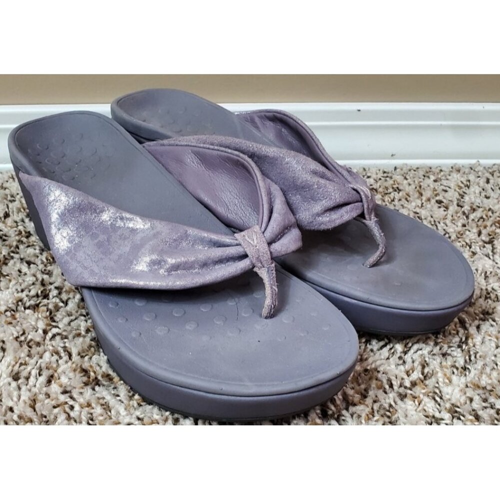 Women's Vionic Atlantic Arabella Purple Leather Slip On Wedges Size 10